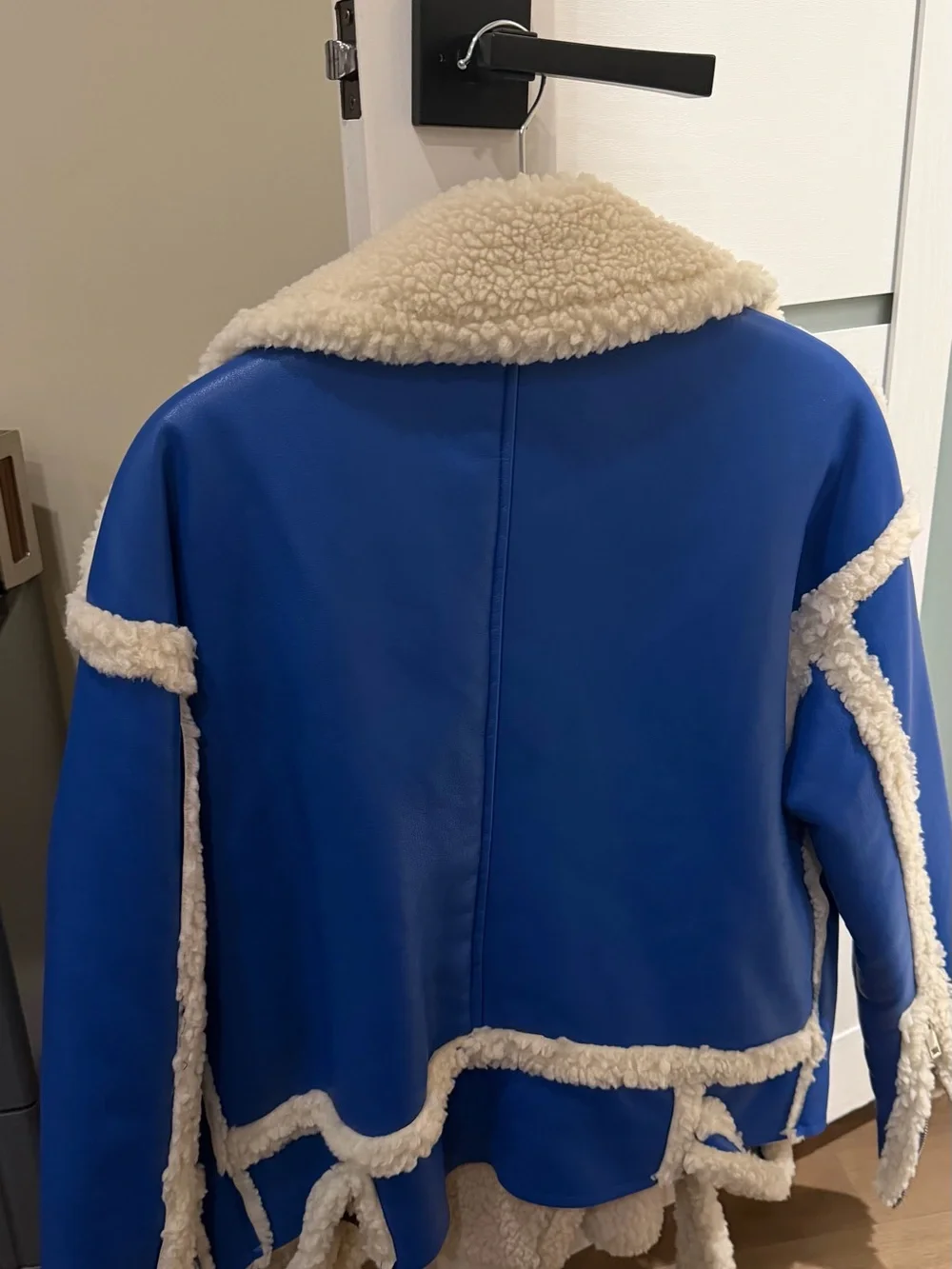 boohoo Blue Aviator Jacket with Cream Sherpa Lining